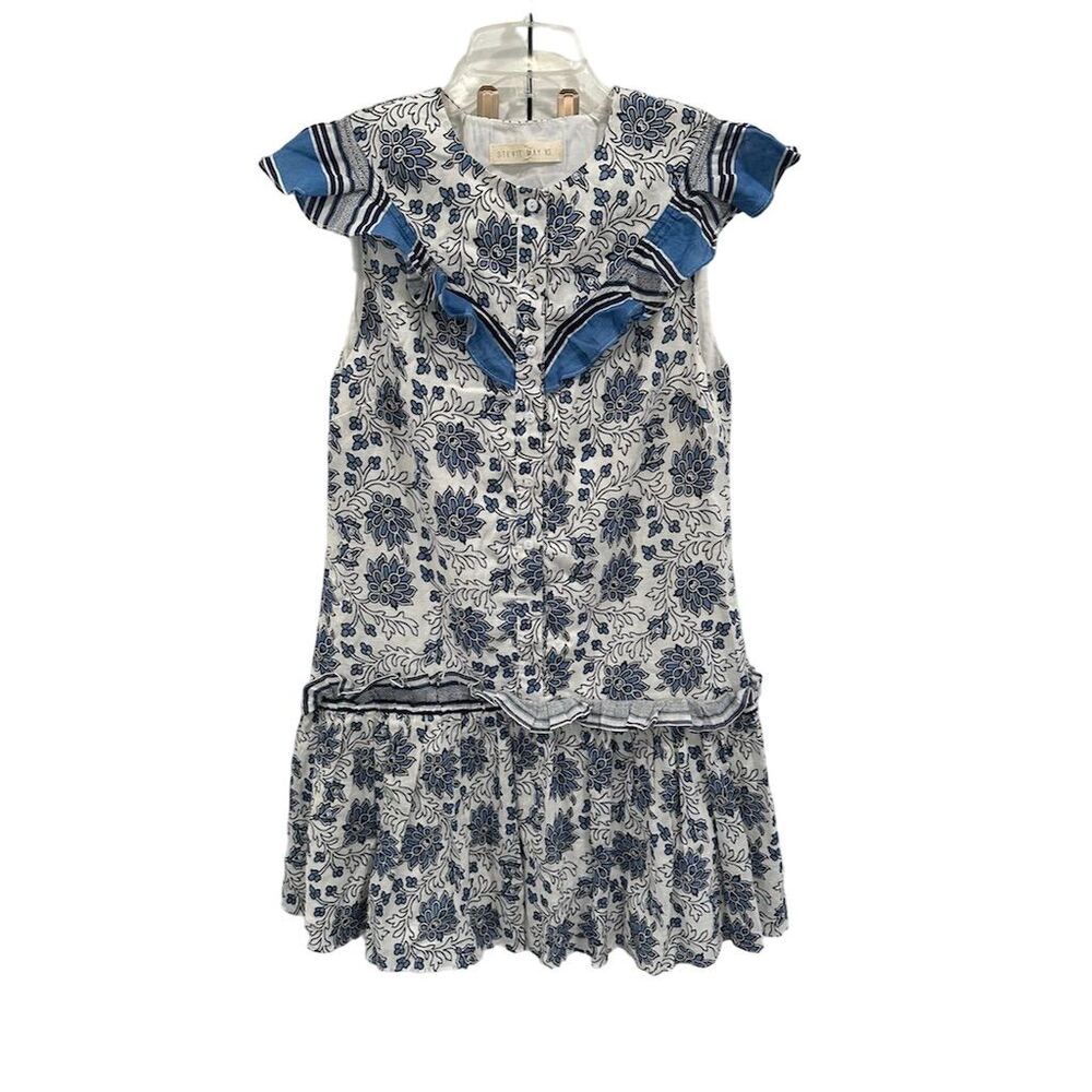 Stevie May Anthropologie Women's Sz XS Blue Floral‎ Ruffle Dress